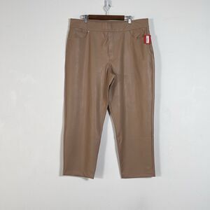 Spanx Faux Leather Slim Straight Leg Pull On Pants Sz 2X Tan Elastic Waist